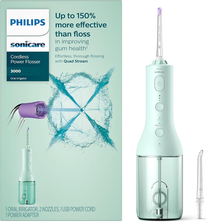 Philips Cordless Power Flosser 3000 with Quad Stream Technology, Ergonomic Design, Mint - Image 1